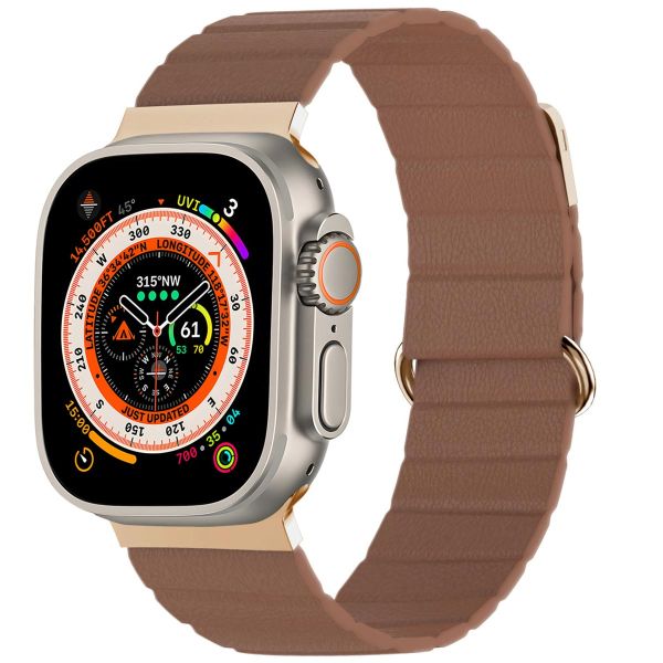 imoshion Bracelet en cuir magnétique Apple Watch Series 1-10 / SE / Ultra (2) - 42/44/45/46/49 mm - Brun