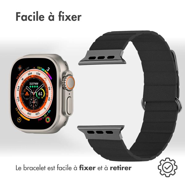 imoshion Bracelet en cuir magnétique Apple Watch Series 1-10 / SE / Ultra (2) - 42/44/45/46/49 mm - Noir