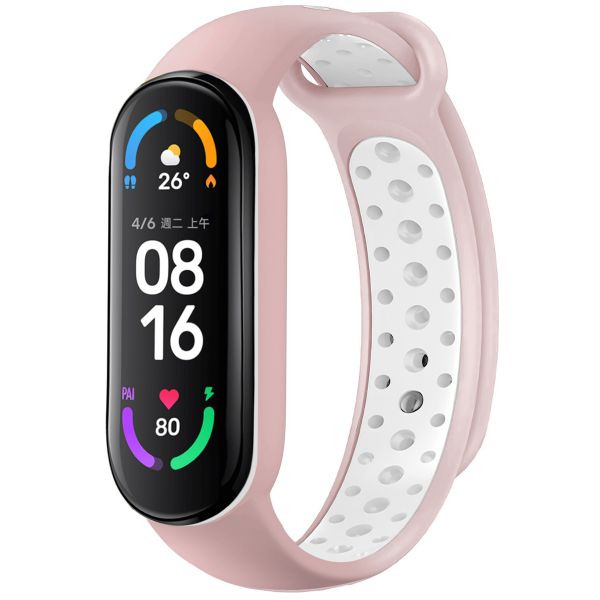 iMoshion Bracelet sportif en silicone Xiaomi Mi Band 5 / 6 - Rose / Blanc