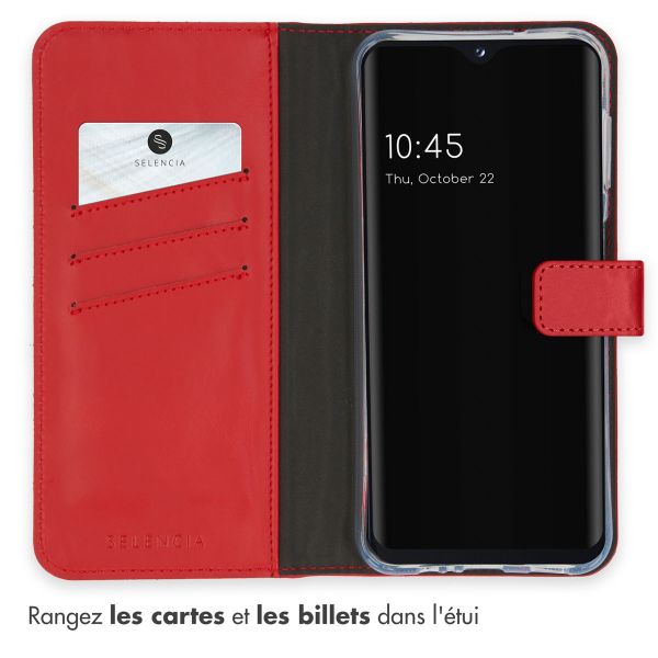 Selencia Étui de téléphone portefeuille en cuir véritable Samsung Galaxy A14 (5G) - Rouge