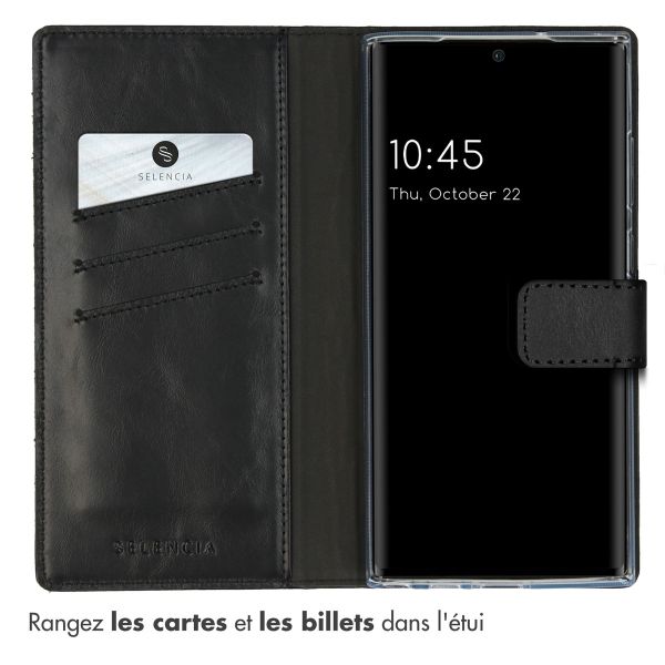 Selencia Étui de téléphone portefeuille en cuir véritable Samsung Galaxy S23 Ultra - Noir