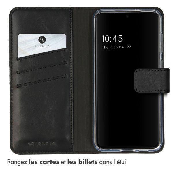 Selencia Étui de téléphone portefeuille en cuir véritable Samsung Galaxy S23 Plus - Noir