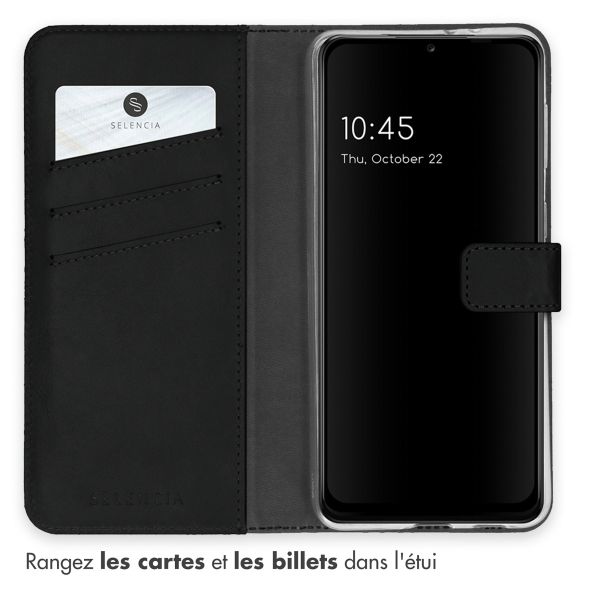 Selencia Étui de téléphone portefeuille en cuir véritable Galaxy A22 (5G) - Noir