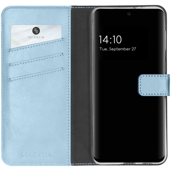 Selencia Étui de téléphone portefeuille en cuir véritable S21 FE - Bleu clair