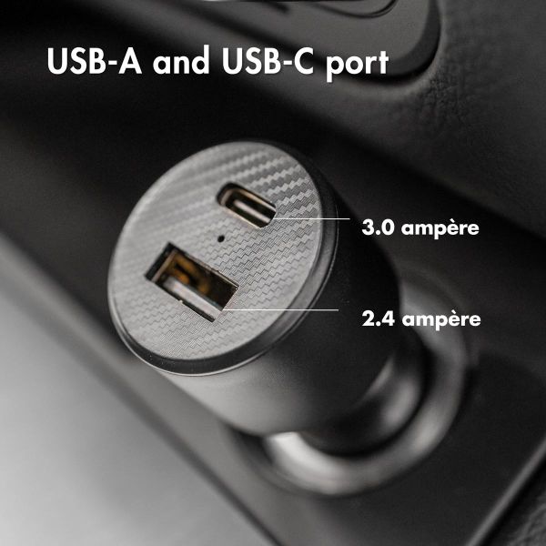 imoshion Chargeur de voiture avec câble USB-C vers USB - Chargeur voiture - Textile tissé - 20 Watt - 1,5 mètres - Noir