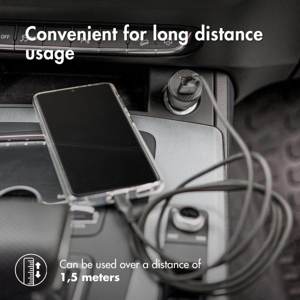 imoshion Chargeur de voiture avec câble USB-C vers USB - Chargeur voiture - Textile tissé - 20 Watt - 1,5 mètres - Noir