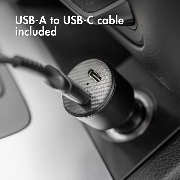 imoshion Chargeur de voiture avec câble USB-C vers USB - Chargeur voiture - Textile tissé - 20 Watt - 1,5 mètres - Noir