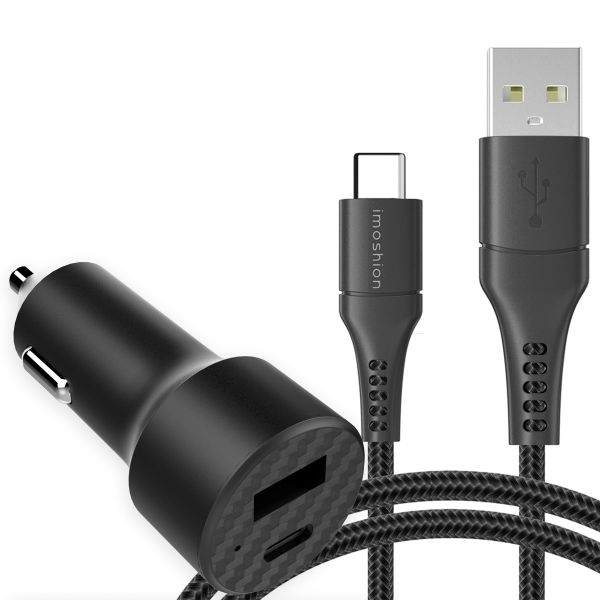 imoshion Chargeur de voiture avec câble USB-C vers USB - Chargeur voiture - Textile tissé - 20 Watt - 1,5 mètres - Noir