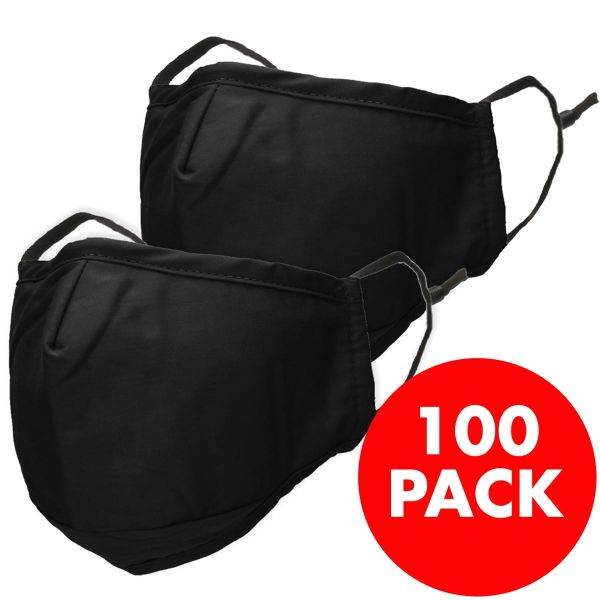 imoshion 100 pack - Réutilisable, masque lavable avec 3 couches de coton - Noir