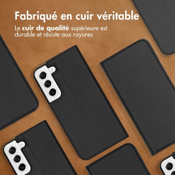 Accezz Étui de téléphone Slim Folio en cuir de qualité supérieure Samsung Galaxy S21 FE - Noir