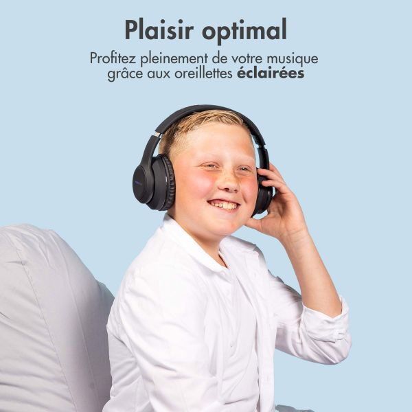 imoshion Casque pour enfants Bluetooth LED - Casque sans fil + Câble AUX - Noir