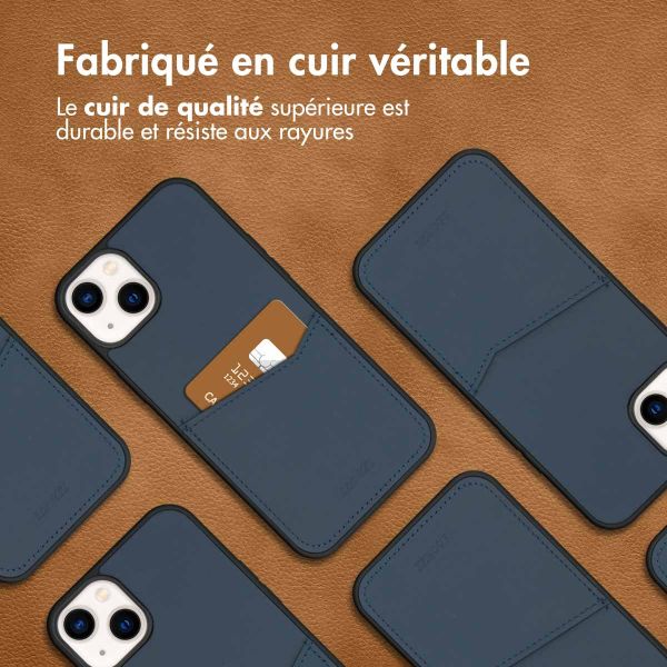 Accezz ﻿Coque en cuir de qualité supérieure avec fentes pour cartes iPhone 14 Plus - Bleu foncé