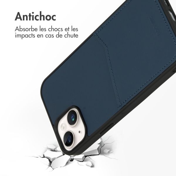 Accezz ﻿Coque en cuir de qualité supérieure avec fentes pour cartes iPhone 14 Plus - Bleu foncé