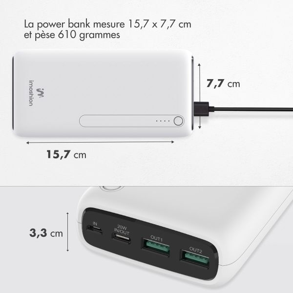 imoshion Batterie externe - 27.000 mAh - Quick Charge et Power Delivery - Blanc