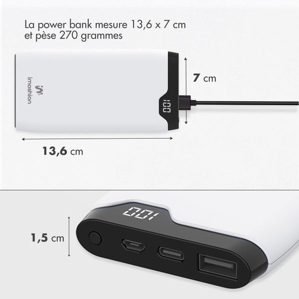 imoshion Batterie externe- 10.000 mAh - Quick Charge et Power Delivery - Blanc