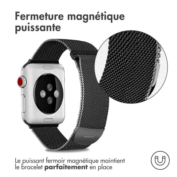 imoshion Bracelet magnétique milanais Apple Watch Series 1-9 / SE - 38/40/41 mm / Series 10 - 42 mm - Taille S - Noir