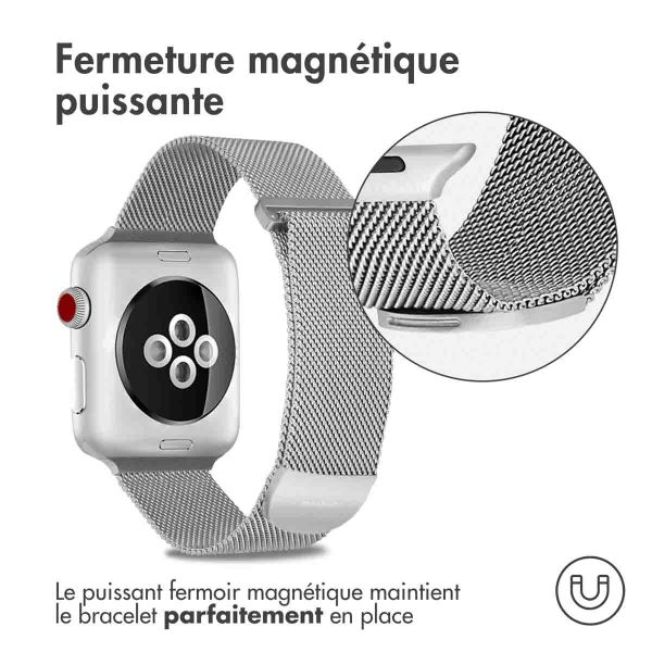 imoshion Bracelet magnétique milanais Apple Watch Series 1-10 / SE / Ultra (2) - 42/44/45/46/49 mm - Taille M - Argent