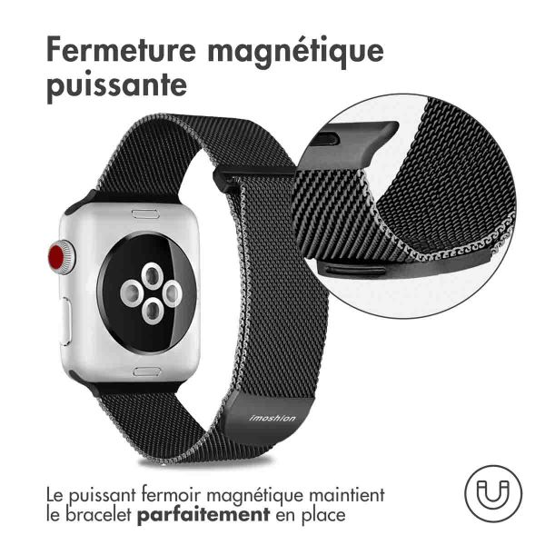 imoshion Bracelet magnétique milanais Apple Watch Series 1-10 / SE / Ultra (2) - 42/44/45/46/49 mm - Taille M - Noir