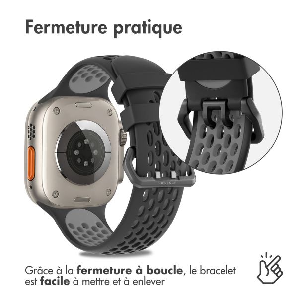 imoshion ﻿Boucle de bracelet de sport en silicone Apple Watch Series 1-10 / SE / Ultra (2) - 42/44/45/46/49 mm - Noir / Gris