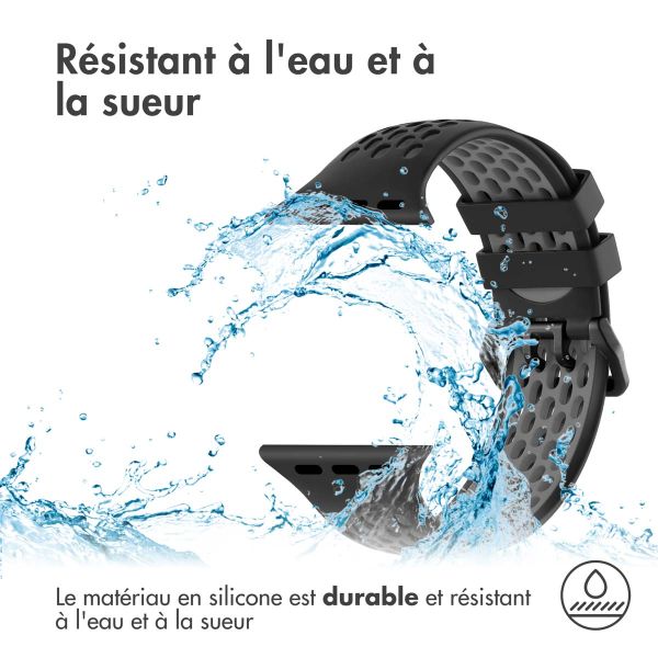 imoshion ﻿Boucle de bracelet de sport en silicone Apple Watch Series 1-10 / SE / Ultra (2) - 42/44/45/46/49 mm - Noir / Gris