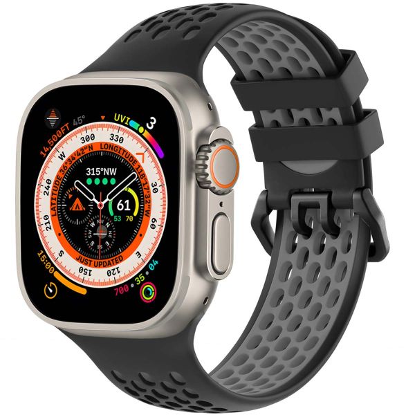 imoshion ﻿Boucle de bracelet de sport en silicone Apple Watch Series 1-10 / SE / Ultra (2) - 42/44/45/46/49 mm - Noir / Gris