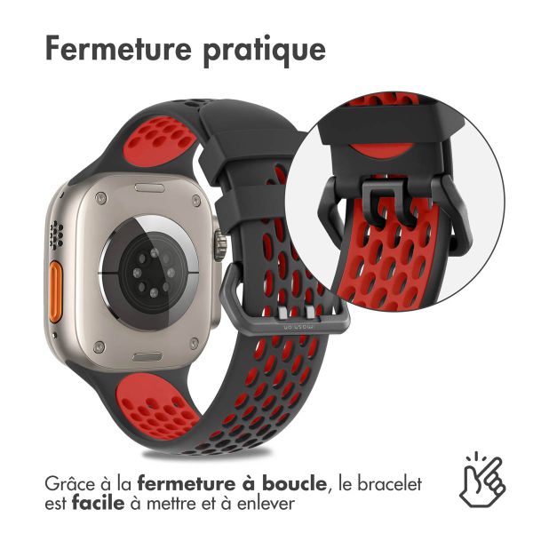 imoshion ﻿Boucle de bracelet de sport en silicone Apple Watch Series 1-10 / SE / Ultra (2) - 42/44/45/46/49 mm - Noir / Rouge