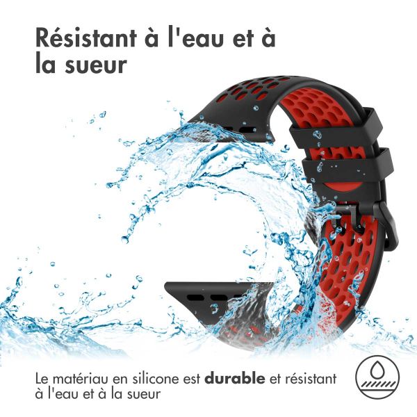 imoshion ﻿Boucle de bracelet de sport en silicone Apple Watch Series 1-10 / SE / Ultra (2) - 42/44/45/46/49 mm - Noir / Rouge