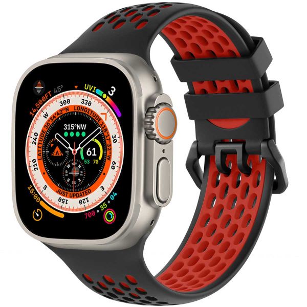 imoshion ﻿Boucle de bracelet de sport en silicone Apple Watch Series 1-10 / SE / Ultra (2) - 42/44/45/46/49 mm - Noir / Rouge