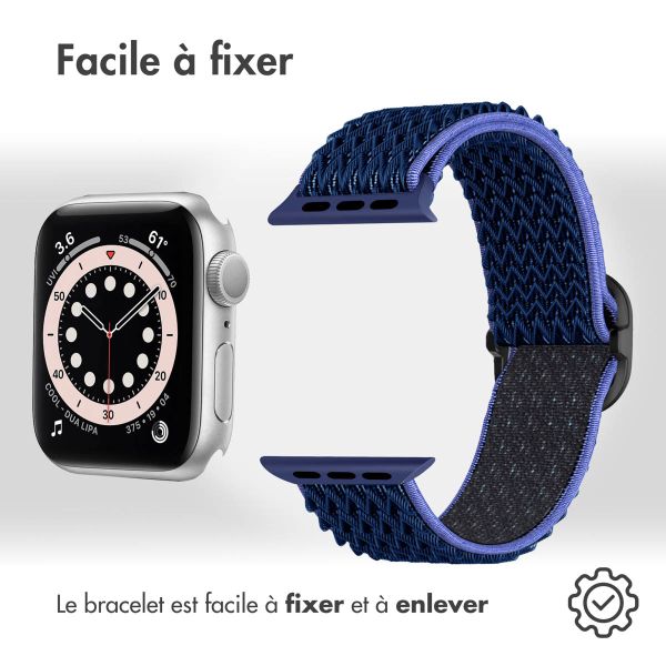 imoshion Bande élastique en nylon Apple Watch Series 1-9 / SE - 38/40/41 mm / Series 10 - 42 mm - Bleu foncé