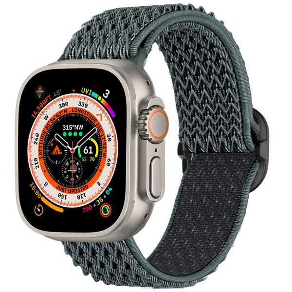 imoshion Bande élastique en nylon Apple Watch Series 1-10 / SE / Ultra (2) - 42/44/45/46/49 mm - Gris foncé