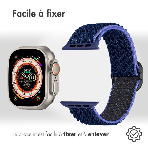 imoshion Bande élastique en nylon Apple Watch Series 1-10 / SE / Ultra (2) - 42/44/45/46/49 mm - Bleu foncé