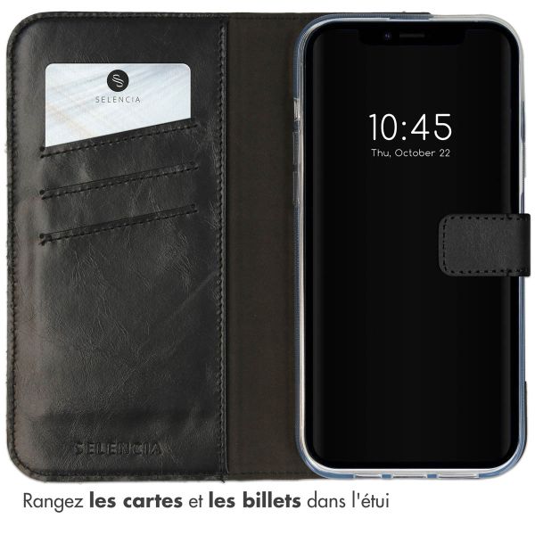 Selencia Étui de téléphone portefeuille en cuir véritable iPhone 14 - Noir