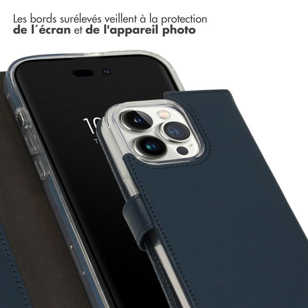 Selencia Étui de téléphone portefeuille en cuir véritable iPhone 14 Pro - Bleu