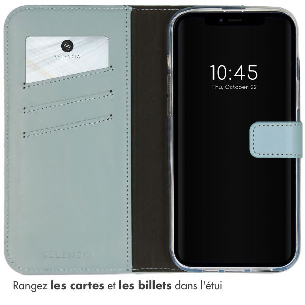 Selencia Étui de téléphone portefeuille en cuir véritable iPhone 14 Plus - Air Blue
