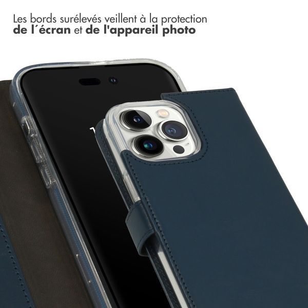 Selencia Étui de téléphone portefeuille en cuir véritable iPhone 14 Pro Max - Bleu