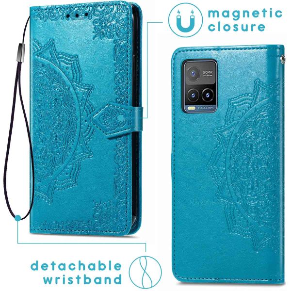 imoshion Etui de téléphone portefeuille Mandala Vivo Y21(s) / Y33s - Turquoise