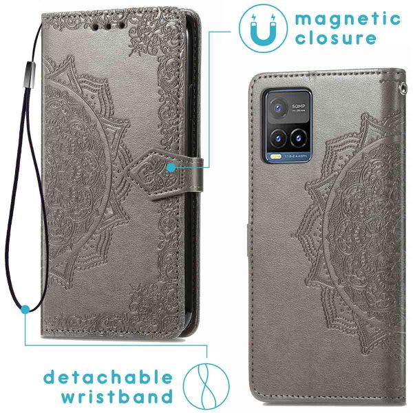 imoshion Etui de téléphone portefeuille Mandala Vivo Y21(s) / Y33s - Gris