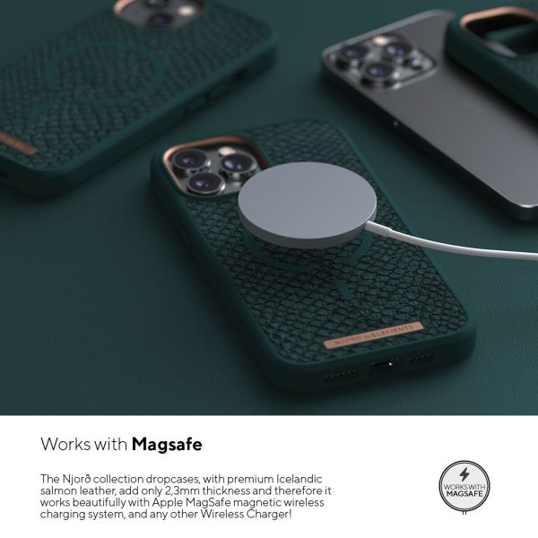 Njorð Collections Coque Salmon Leather MagSafe iPhone 13 Mini - Dark Green