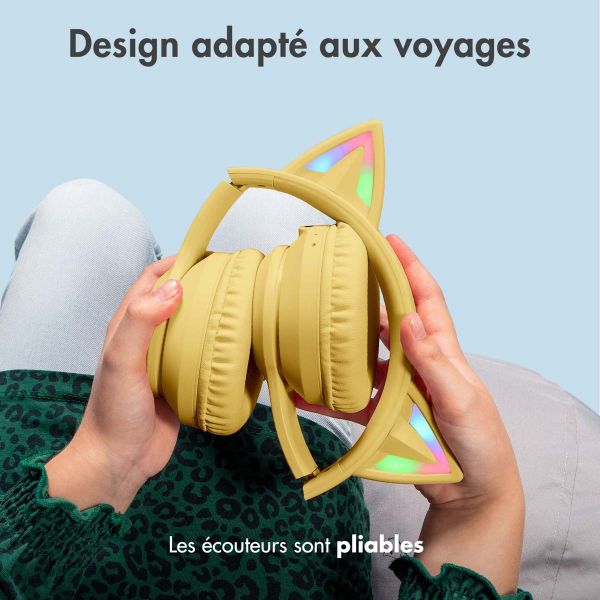 imoshion Casque pour enfants Bluetooth LED oreilles de chat - Casque sans fil + Câble AUX - Jaune