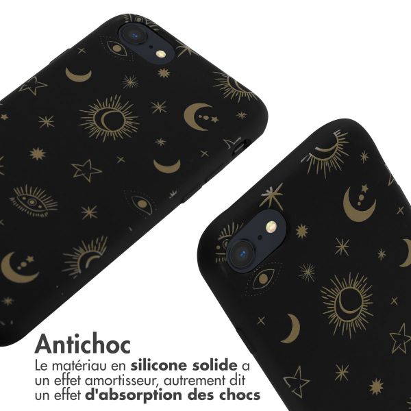 imoshion Coque design en silicone avec cordon iPhone SE (2022 / 2020) / 8 / 7 - Sky Black