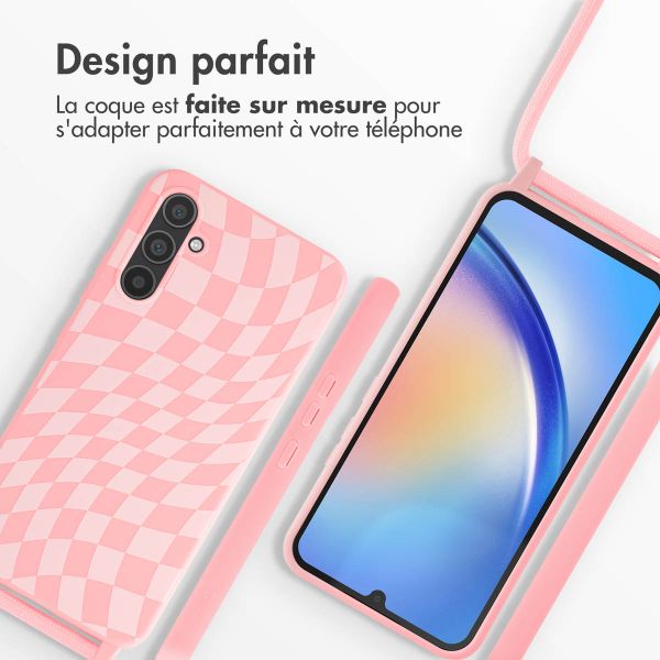 iMoshion Coque design en silicone avec cordon Samsung Galaxy A34 (5G) - Retro Pink