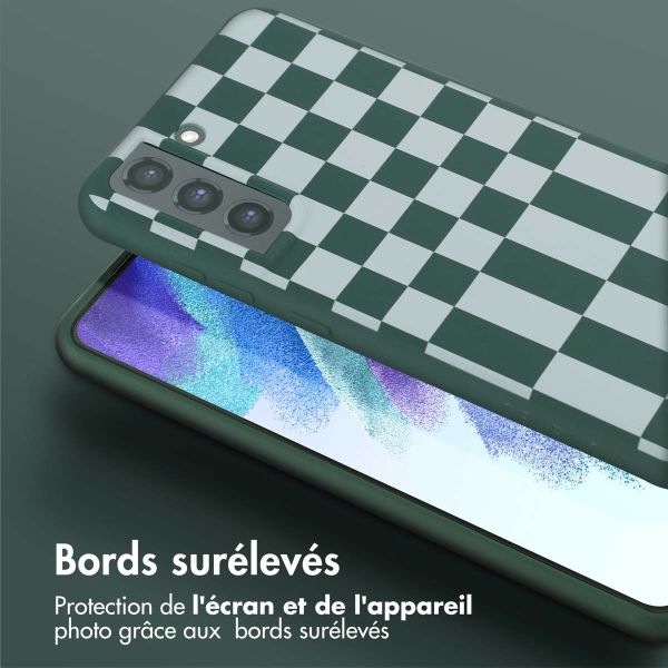 Selencia ﻿Coque design en silicone avec cordon amovible Samsung Galaxy S21 FE - Irregular Check Green