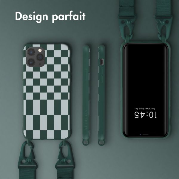 Selencia ﻿Coque design en silicone avec cordon amovible iPhone 11 Pro - Irregular Check Green