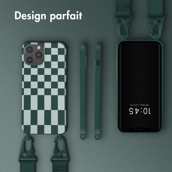 Selencia ﻿Coque design en silicone avec cordon amovible iPhone 12 Pro Max - Irregular Check Green