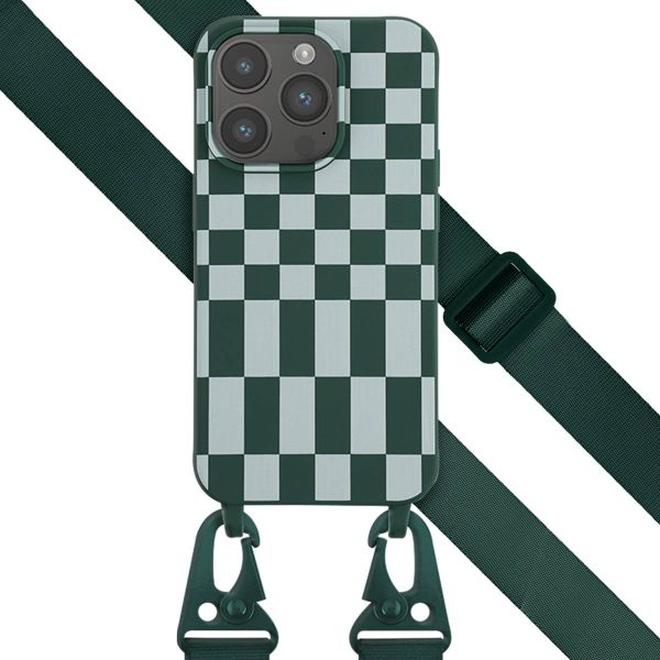 Selencia ﻿Coque design en silicone avec cordon amovible iPhone 14 Pro - Irregular Check Green