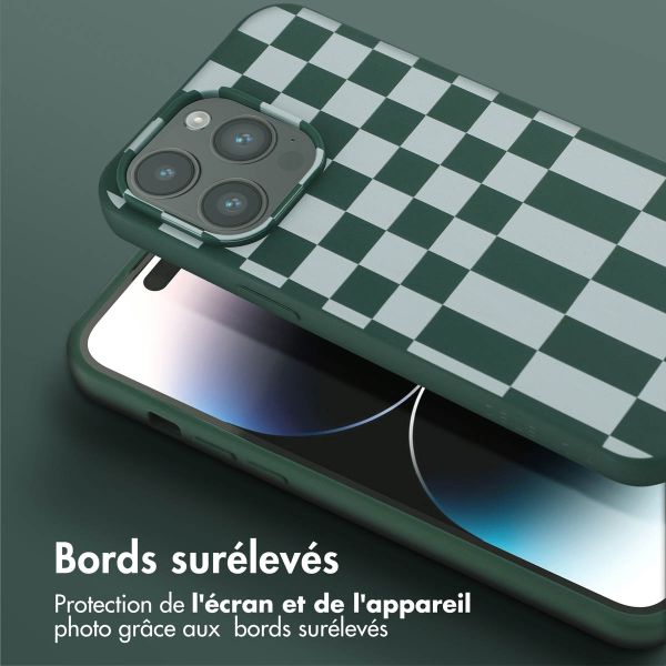 Selencia ﻿Coque design en silicone avec cordon amovible iPhone 14 Pro Max - Irregular Check Green