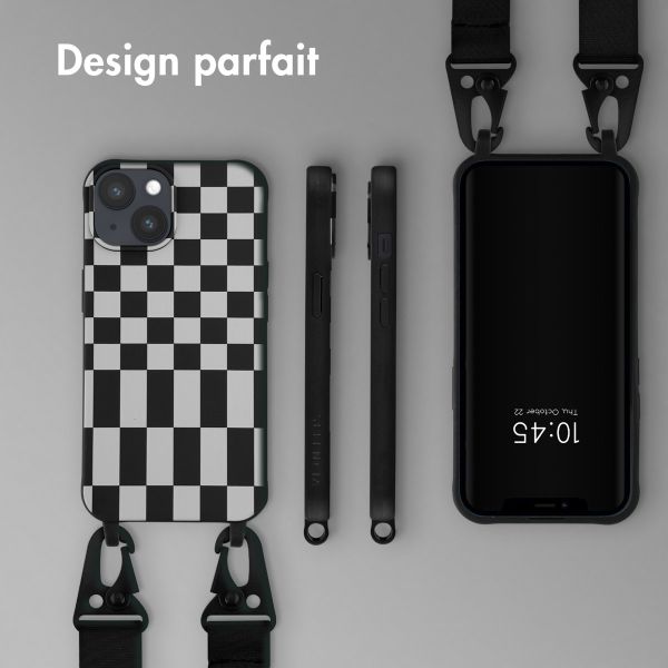 Selencia ﻿Coque design en silicone avec cordon amovible iPhone 14 - Irregular Check Black