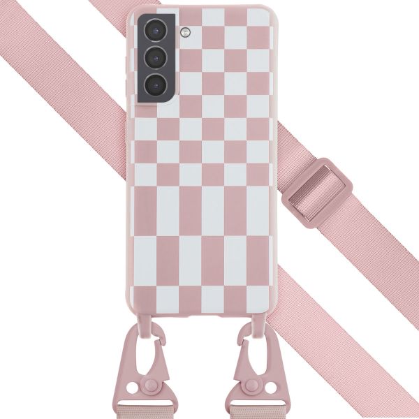 Selencia ﻿Coque design en silicone avec cordon amovible Samsung Galaxy S21 - Irregular Check Sand Pink