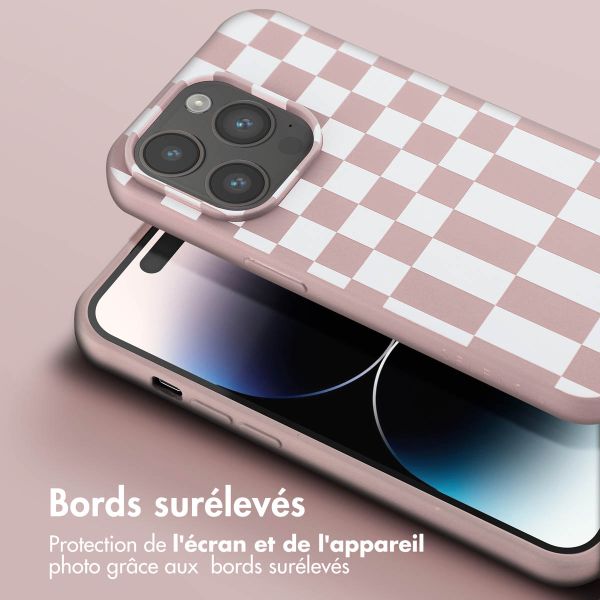 Selencia ﻿Coque design en silicone avec cordon amovible iPhone 14 Pro - Irregular Check Sand Pink