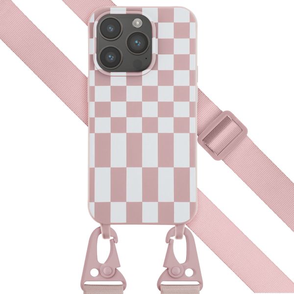 Selencia ﻿Coque design en silicone avec cordon amovible iPhone 14 Pro - Irregular Check Sand Pink